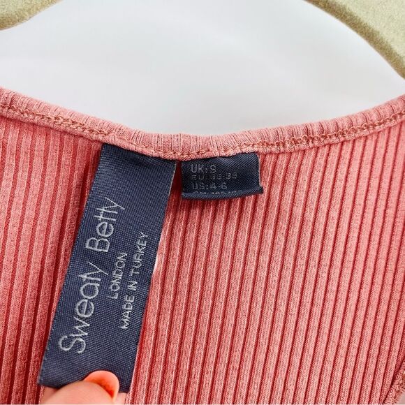 Sweaty Betty Women’s 4/6 Weekend Cinch Side Midi Dress Rose Pink Stretchy Rib - Picture 3 of 9